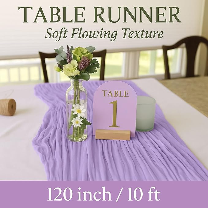 12 Pack Lilac Purple Cheesecloth Table Runner – 10FT x 12pcs Boho Gauze Table - Image 2