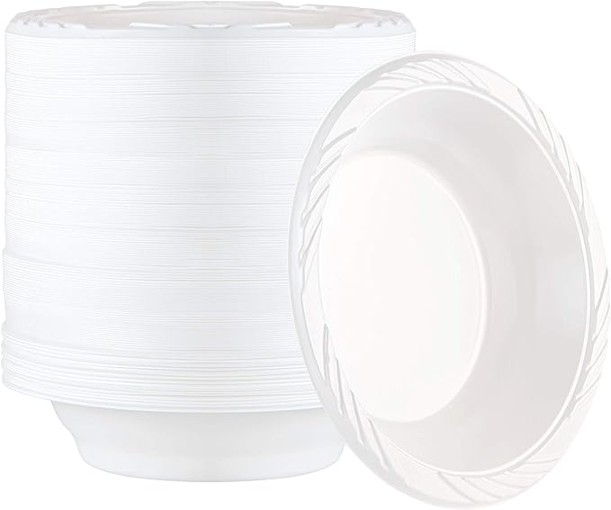 100 Count Disposable 18 ounce White Plastic Soup Bowls by PLASTICPRO