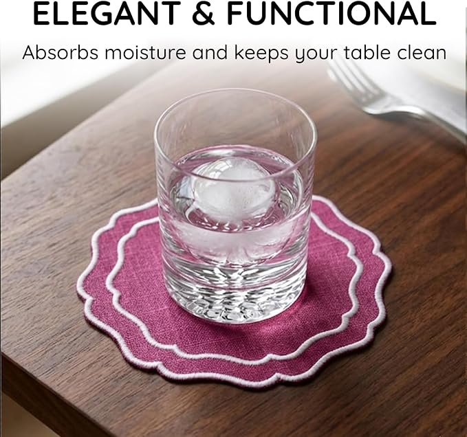 Linen Coasters for Drinks, 4.5 inch, Orchid | Absorbent Linen Drink Mats - Image 5