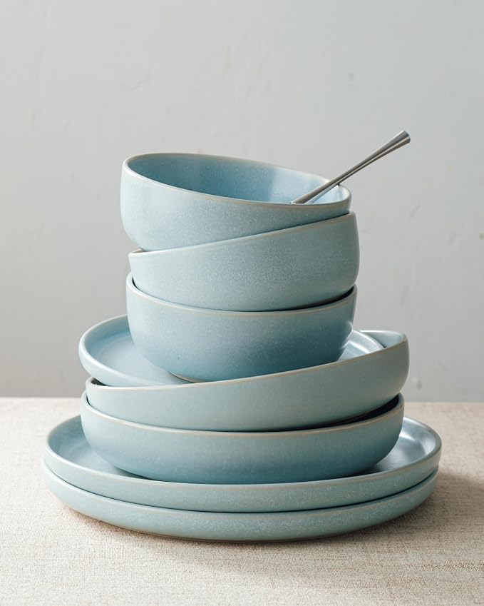 Famiware Milkyway 12-Piece Stoneware Dinnerware Set, Light Blue | Plates and - Image 4
