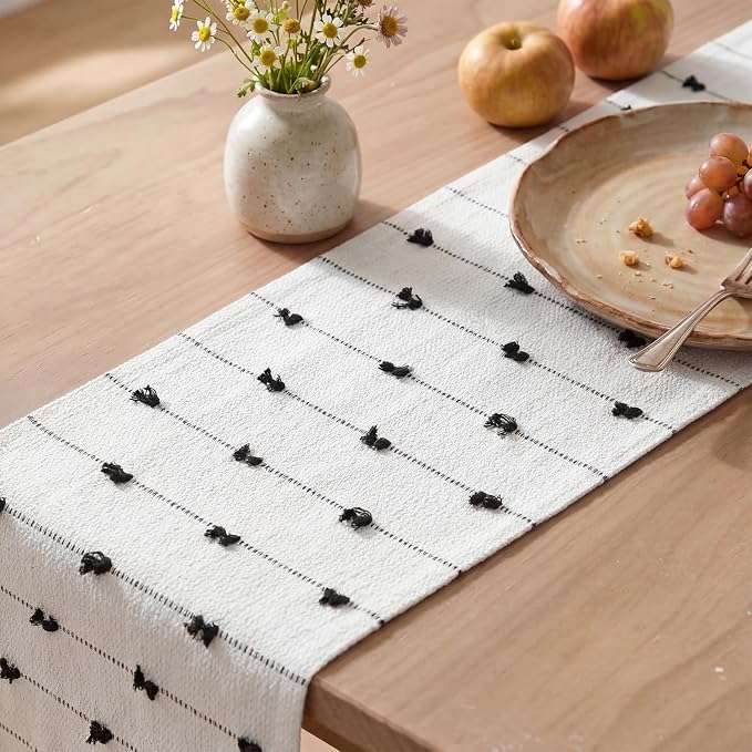 Artoid Mode Black Boho Farmhouse Cotton Woven Table Runner, Seasonal Halloween - Image 4