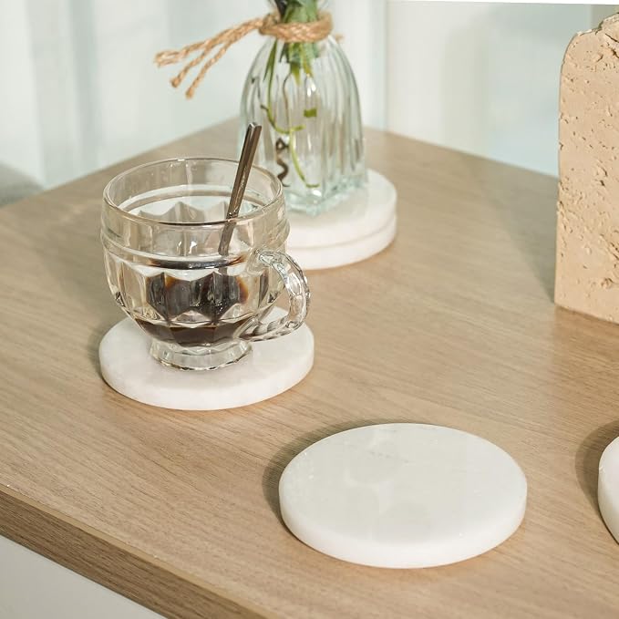 Marble Coaster Set of 4, Round White Coasters, Heat Resistant Coaster - Image 5