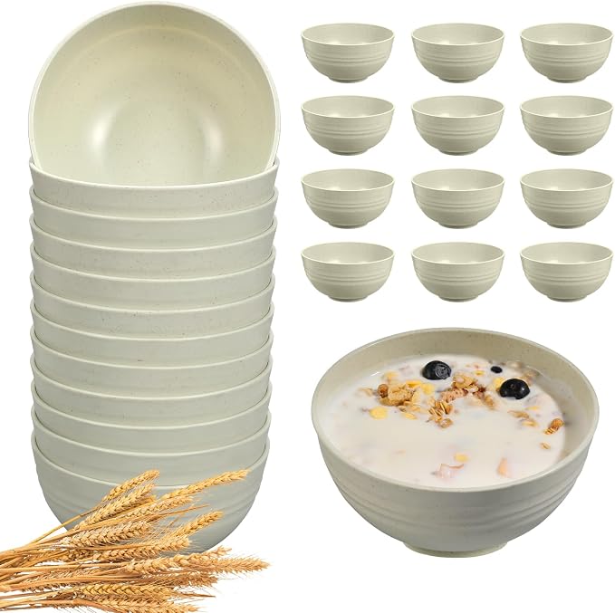 HEYCOME 12 Pcs Unbreakable Cereal Bowls Set, 26 Oz Wheat Straw Bowls Set by StayHealthyStayHappy