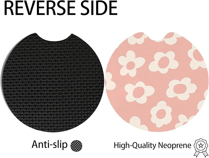 2pcs Pink and White Flowers Car Coasters, Absorbent Universal neoprener Cup - Image 4
