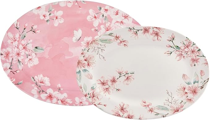 Bico Spring Sakura 16 plus 14 inch Ceramic Oval Platters Set, Microwave & by Bico