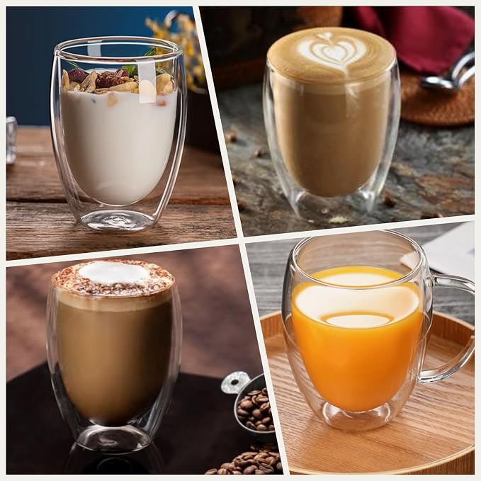 DINGPAI 4 Pack Double Wall Glass Coffee Mugs, 12oz Clear Coffee Cups | Heat - Image 7
