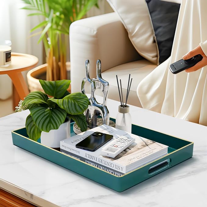 Teal Decorative Tray for Coffee Table, Serving Tray - Image 5