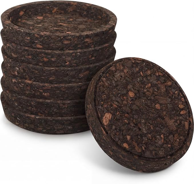 6 Pack Thick Carbonized Cork Coasters 4 Inch Heat Resistant Drink Coasters by Unknown