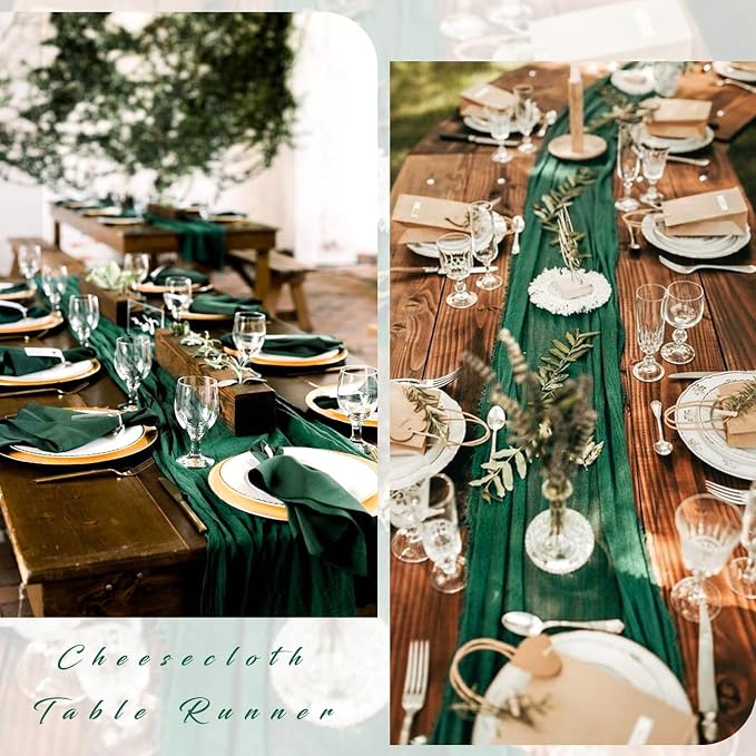 6 Pcs Emerald Green 10FT Cheesecloth Table Runner Gauze Fabric Runner - Image 5