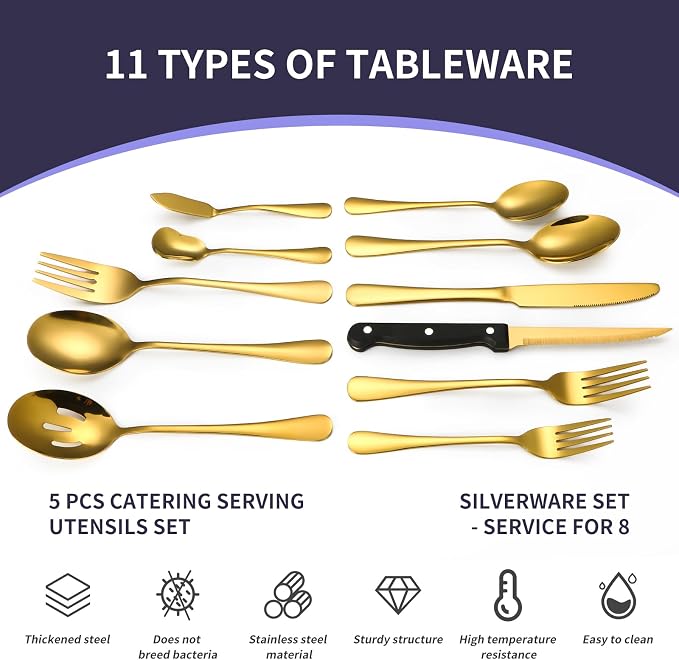 Lazycorner 53 Piece Gold Silverware Set - Image 2