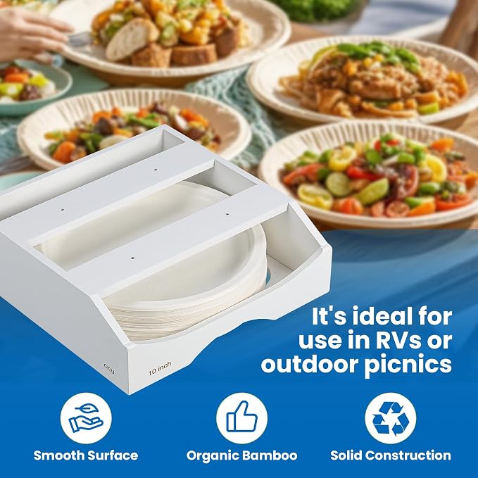 10-inch Paper Plate Dispenser Under Cabinet, Bamboo Paper Plate Holders - Image 7