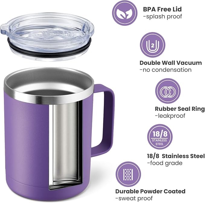 MEWAY 12oz Coffee Mug With Handle 8 Pack Bulk, Stainless Steel Insulated Travel - Image 2