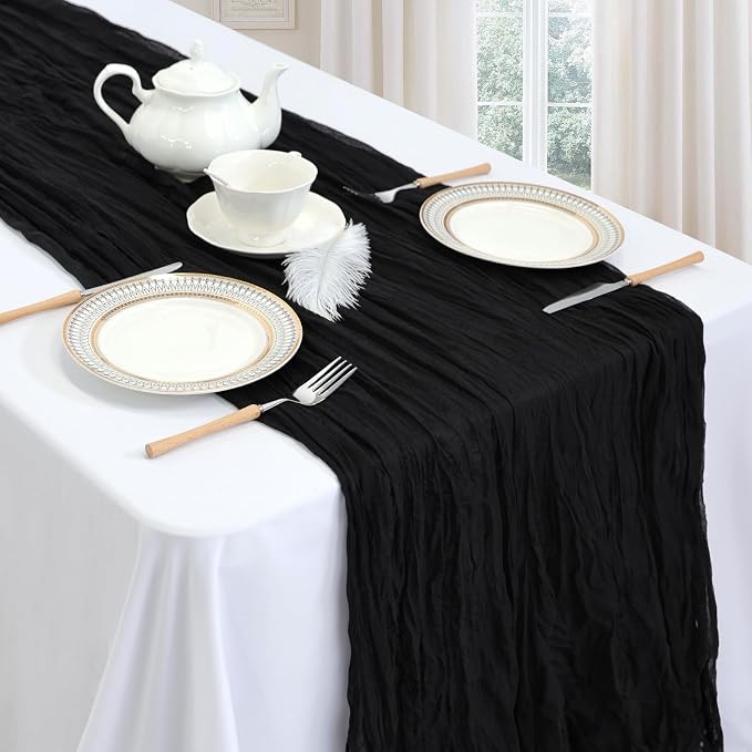 6 Pack Black Cheesecloth Table Runner 35 x 120 Inch | Boho Gauze Cheese Cloth - Image 3