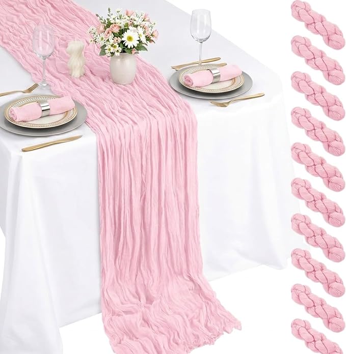 10 Pack Light Pink Cheesecloth Table Runner 22X120 Inch Boho Gauze Table Runner by Fwxdbwyl