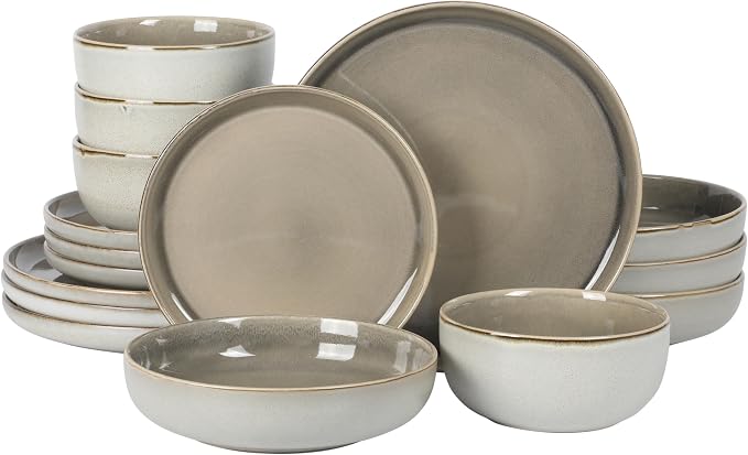 Gibson Elite Sunveil 16 Piece Plates and Bowls Reactive Glaze Round Dishes by GibsonHomewares