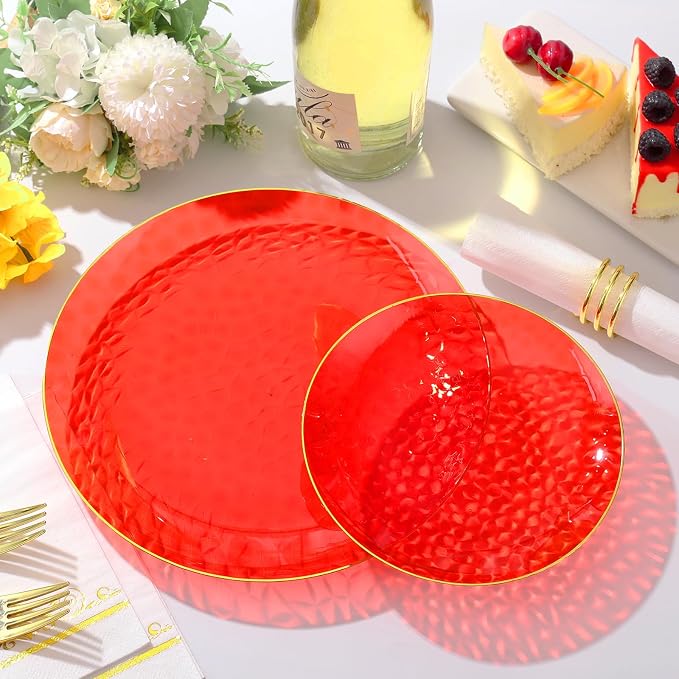 64 Pcs Red Plasitc Plates for Patriotic Day, 32 Guests Clear Red Plates - Image 2
