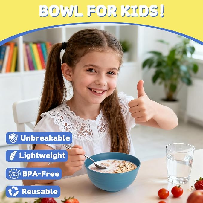 26 OZ Wheat Straw Bowls Set of 6, Reusable Plastic Kitchen Bowls, Unbreakable - Image 7
