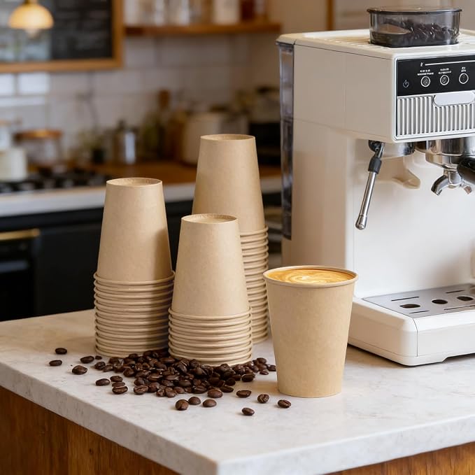 BYSNOW 200 Pack 10 oz Kraft Paper Cups, Disposable Coffee Hot Water Cups | - Image 4
