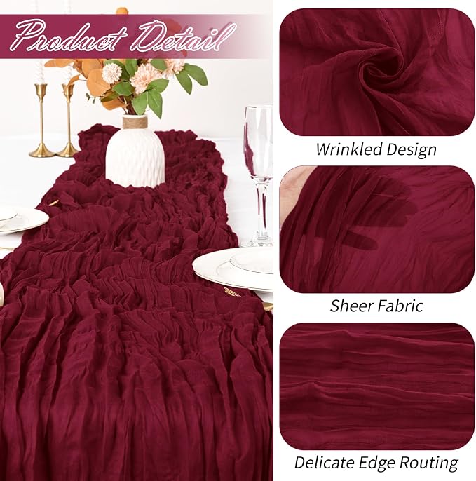 30 Pack Burgundy Cheesecloth Table Runner 17 x 108 inch Cheese Cloth Table - Image 3