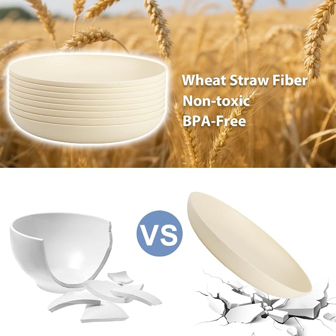 Deep Dinner Plates Set of 8, Wheat Straw Plate 9 Inch, Lightweight and - Image 3
