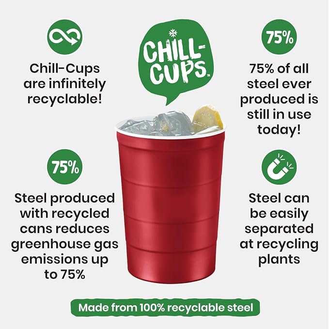 Steel Chill Cups 16 oz. Durable & Reusable Party Cups, 100% recyclable - Image 4