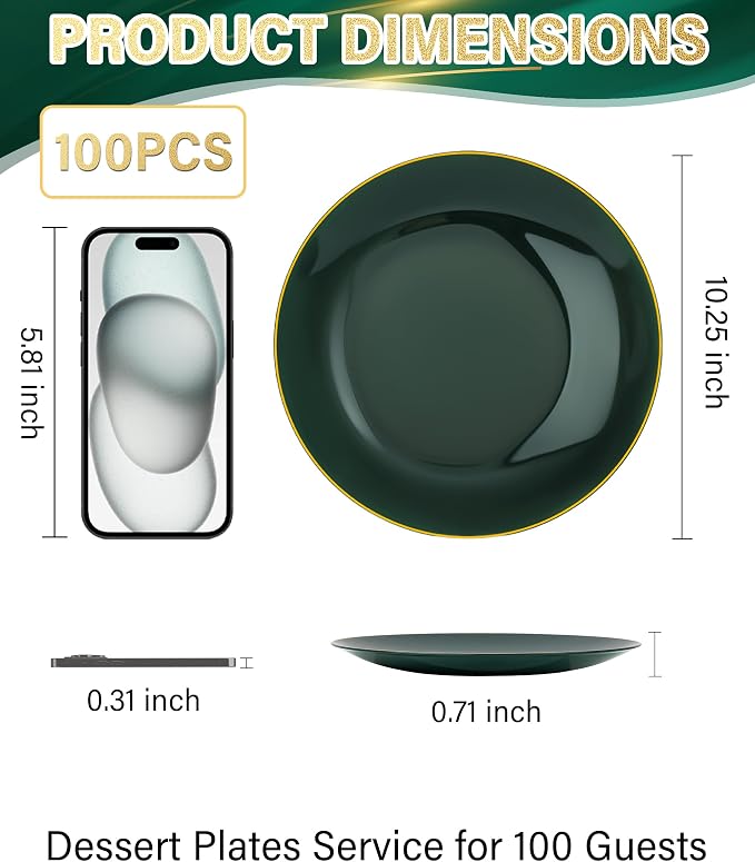 Nervure 100Pcs Green and Gold Plastic Plates - Image 3