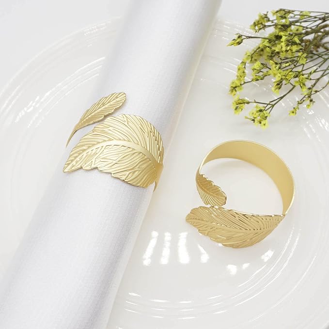 Gold Leaf Napkin Rings Set of 12, Leaves Napkin Rings by Utalek