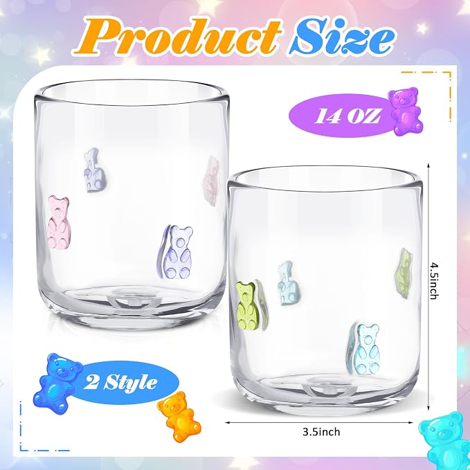 SiliFine 2 Pcs Bear Icon Juice Glasses - 14oz Candy Bear Stemless Wine Drinking - Image 4