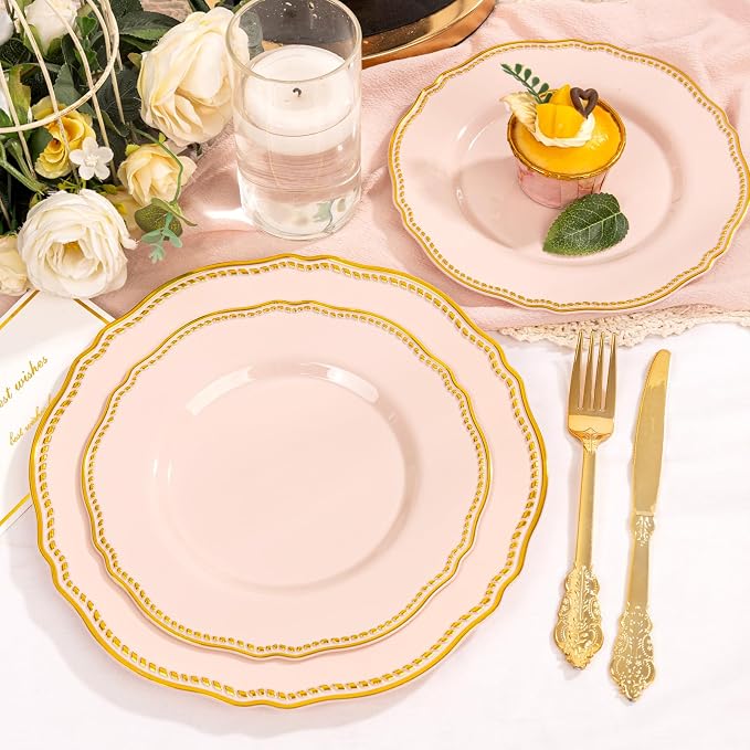 60 Pcs Pink Gold Dessert Plates - Image 6
