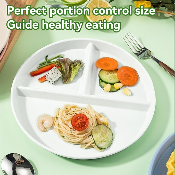 Unbreakable Divided Plates for Kids Adults 9 Inch 5Pcs，Round Portion Control - Image 2