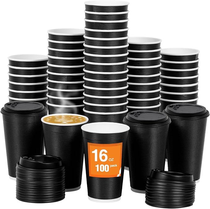 100 Pack 16 oz Disposable Coffee Cups by COOLCAP