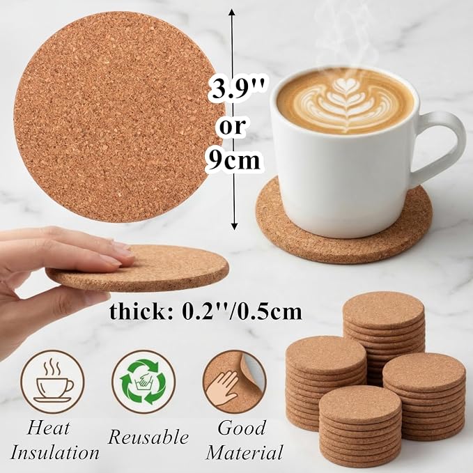 Tebery 20 Pack Cork Coasters Round, 3.9" Bar Coasters - Image 2