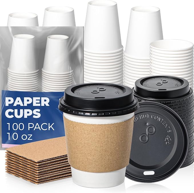 Fit Meal Prep 100 Pack 10 oz Disposable Coffee Cups by FMPBRANDS