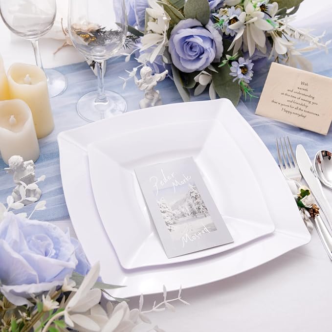 Morejoy 60 Pcs White Square Plastic Plates - Image 3