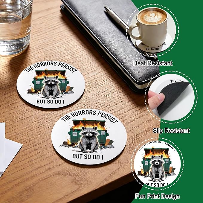 The Horrors Persist But So Do I Drink Cup Holder Coaster Set of 2, Funny - Image 3