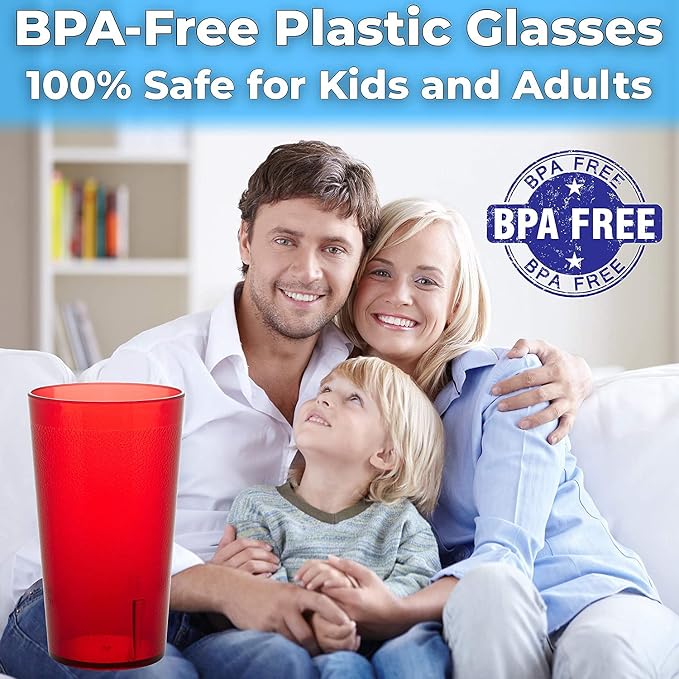 Restaurant Grade, BPA-Free 12oz Red Plastic Cups 24pk. Super Durable, Break - Image 3