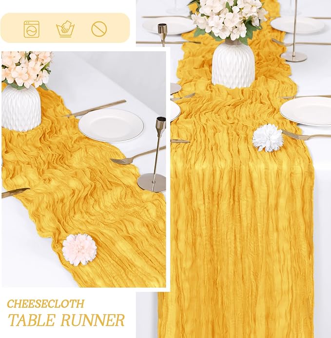6 Pack Gold Cheesecloth Table Runner 17x108 Inch Semi Sheer Boho Gauze Cheese - Image 6