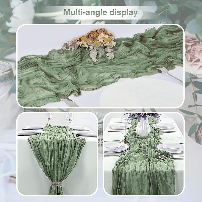 6 Pack Sage Green Cheesecloth Table Runner 35x120 Inch 10Ft Rustic Gauze Cheese - Image 5