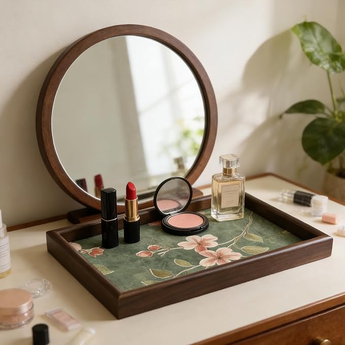Wooden Valet Tray with Floral Base - Image 4