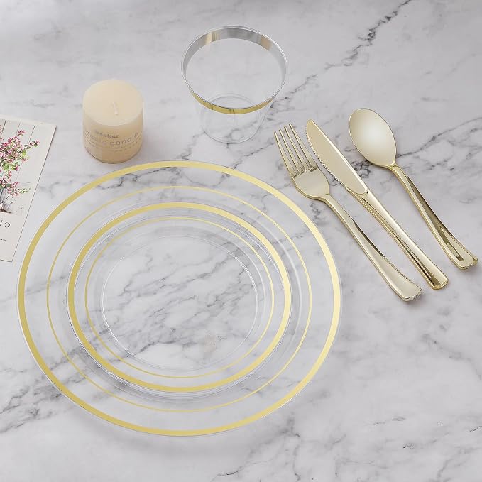 BESTVIP 450PCS Clear Gold Dinnerware Set by Bestvip