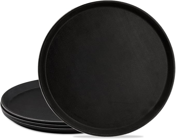 TOPZEA 4 Pack 14 Inch Round Restaurant Serving Tray, Fiberglass Non-Slip Rubber by TOPZEA
