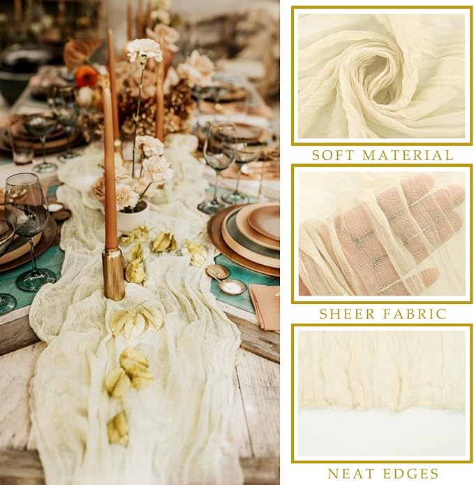 12 Pcs Beige Cheesecloth Table Runner 10FT Runner - Image 2