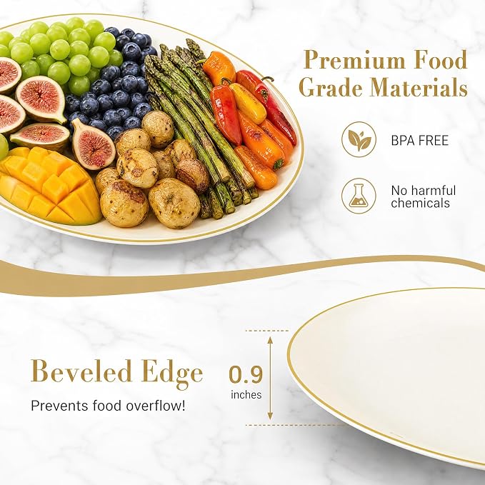 6Pcs Ivory and Gold Plastic Platters - Image 3