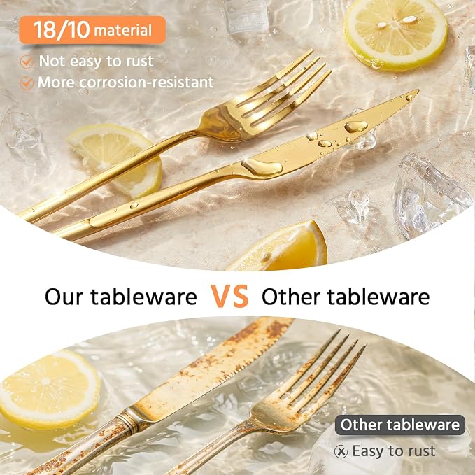18/10 Silverware Set for 8, 40 Piece Gold Stainless Steel Flatware Cutlery | - Image 7