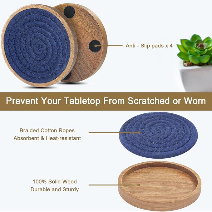 Eykao 6 Pack Coasters for Drinks Absorbent, Wooden Coasters for Coffee Tables - Image 5