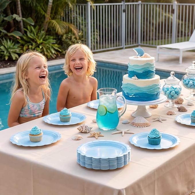 NatNarr 30 Pk Light Blue Plates 9" Disposable Scalloped Blue Paper Plates | - Image 4