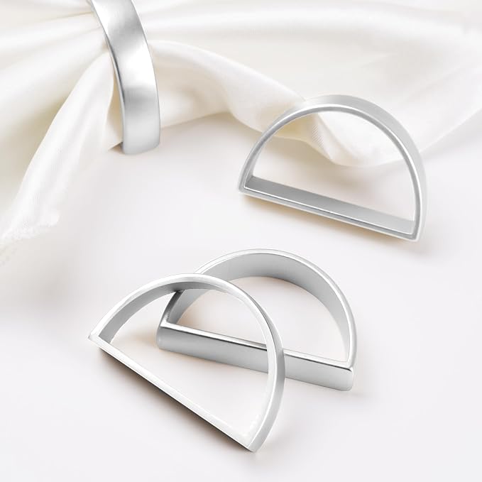 APTWOW Silver Napkin Rings Set of 12, Semicircle Metal Silver Napkin Holder - Image 2