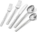 20 Pcs Hammered Silverware Set for 4, 18/10 Stainless Steel Heavy Duty Flatware by KINGSTONE