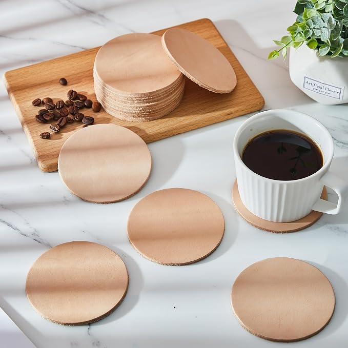 Bulyoou 50 Pcs Round Vegetable Tan Leather Coaster 3-1/4" Circular Tooling | - Image 6