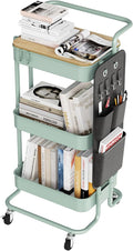 DTK 3-Tier Rolling Cart with Table Top, Metal Utility Cart with Side Bags | by DTK